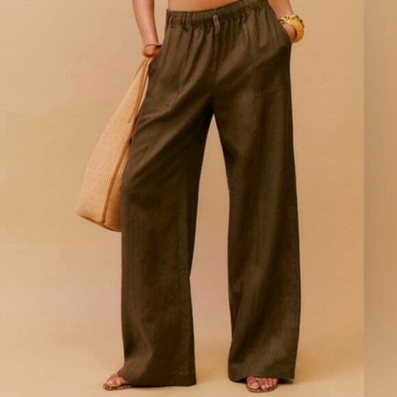 Reformation Pants - NWT Reformation Declan Linen Pants in Dark Olive, Size Large
